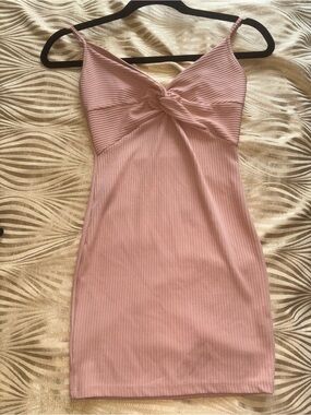 Spaghetti Strap Peach Knot-Front Ribbed Mini Dress